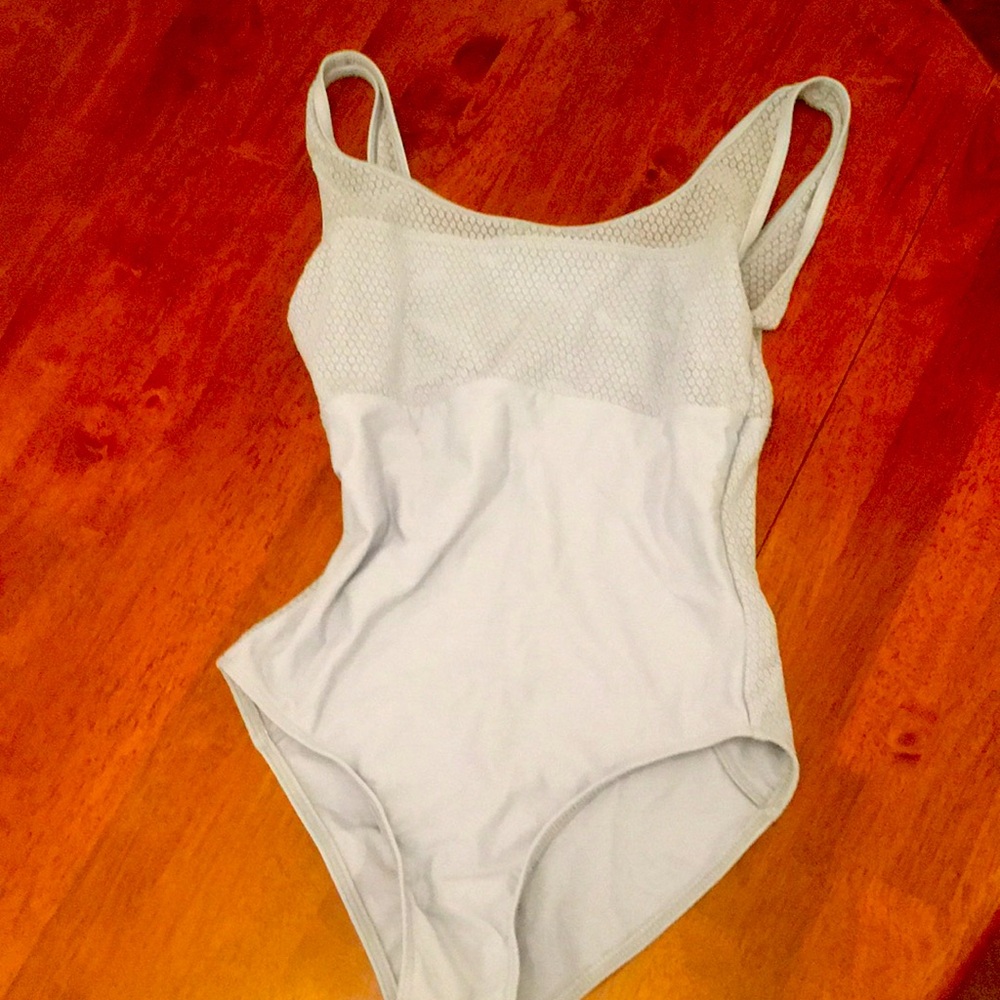 Wear Moi pale blue leotard with mesh detail